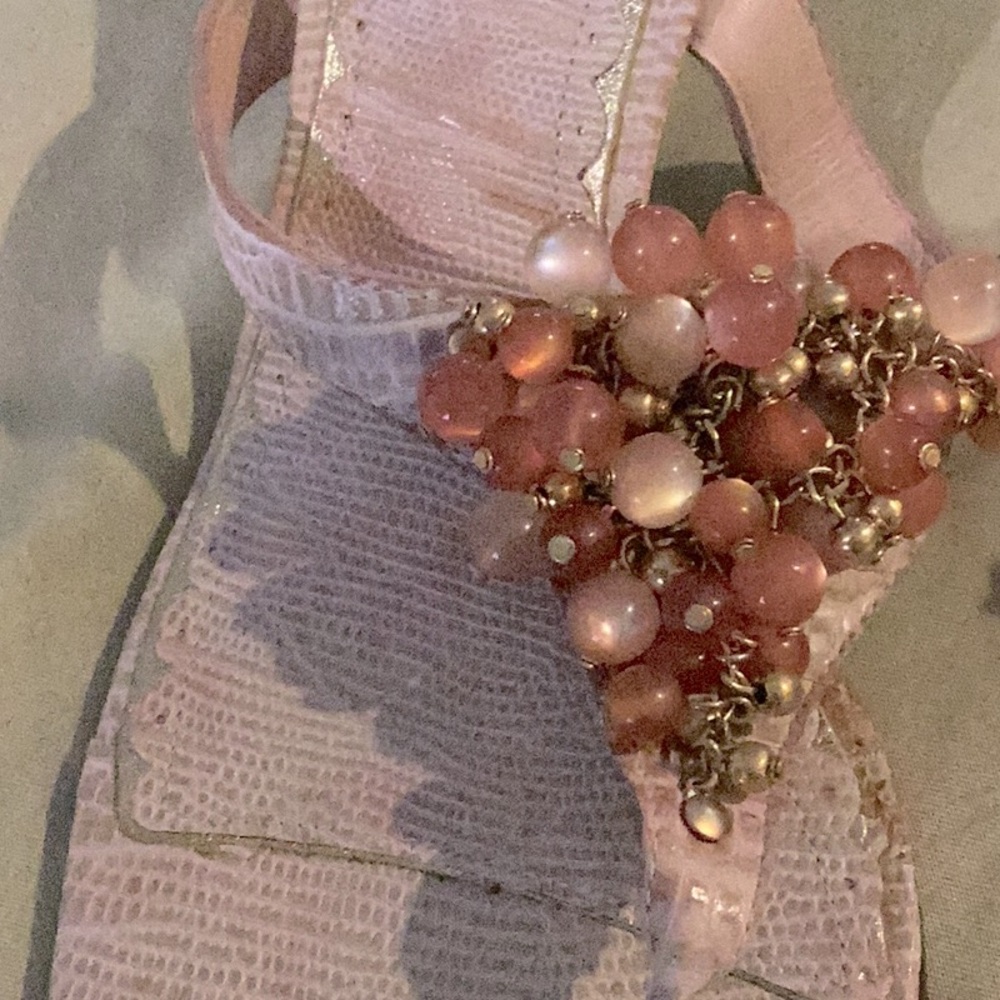J Vincent Vintage Blush Sandals w/ Bead & Chain Embellishments - Picture 3 of 8